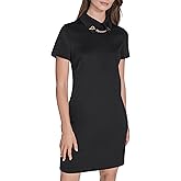 Halston Womens Short Sleeve Round Neck with Collar T-Shirt Dress