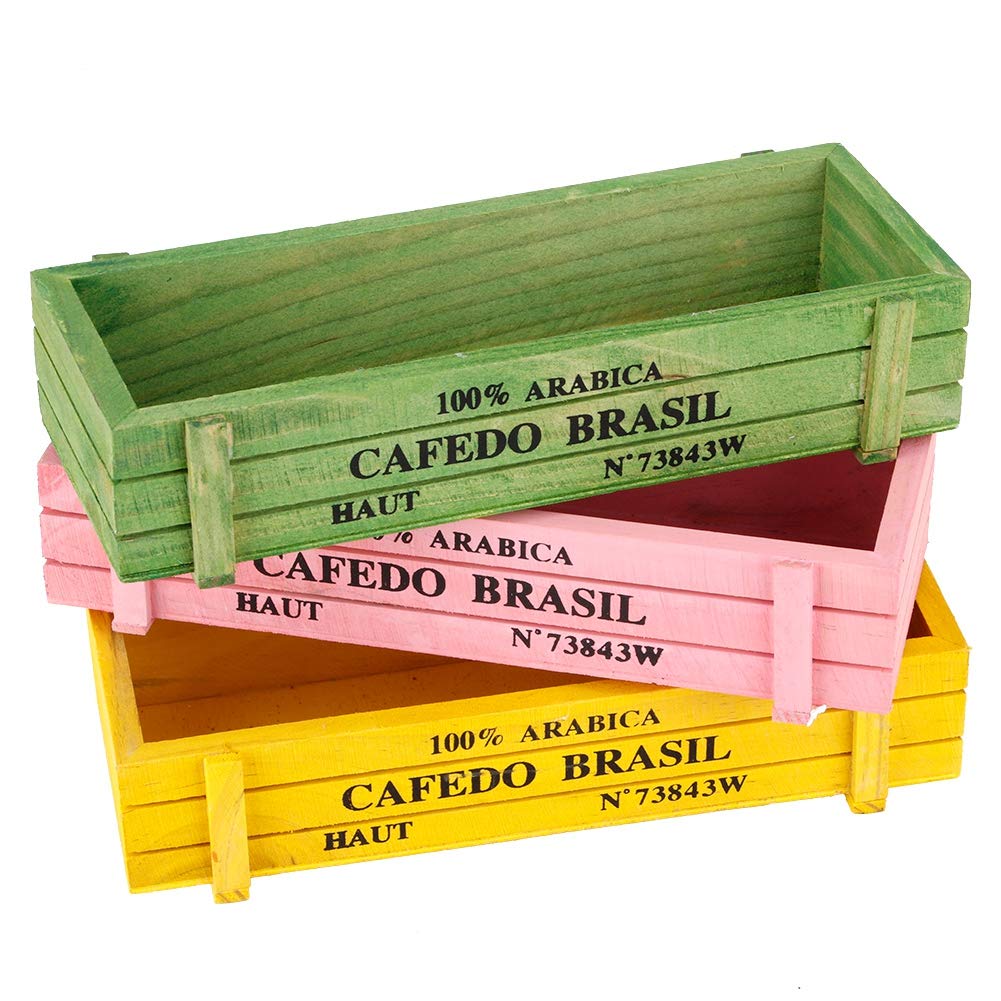TOPINCN Plant Pot, Wooden Succulent Storage Box Flower Garden Storage Box Home Office Desktop Decoration 3 Pcs