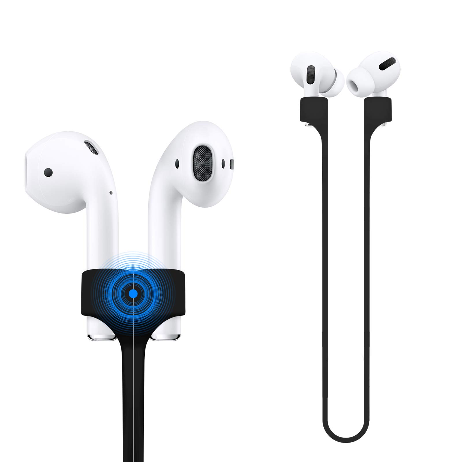 Deexeen Compatible for Magnetic Anti-lost Strap AirPods 1 2 Pro Accessory - Colorful Soft Sport String Tether Lanyard, Running Silicone Wire Cable Connector, Silica Gel Neck Rope Cord - Black