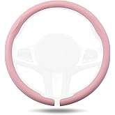 Aimato Nappa Leather Steering Wheel Cover, Ultra-Thin Car Steering Wheel Cover,Comfortable & Breathable Microfiber,Universal Fit for Most Cars,Pink