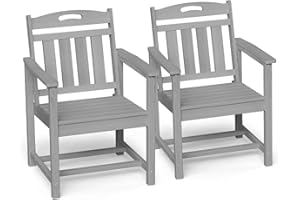 Ciokea HDPE Outdoor Patio Dining Chairs Set of 2, All-Weather Porch Chair with Wide Seat, Durable Outdoor Furniture for Backyard, Garden, Lawn & Poolside, Grey