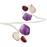 MANILATA Natural Raw Amethsyt, Garnet and Moonstone Cuff Bracelet, Healing Crystal Cuff Bracelet, Bangle Bracelet, Rough Gemstone Bracelet, Birthstone Jewelry, Jewelry For Woman