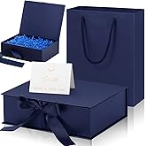 Zonon Dark Blue Valentine Day Luxury Gift Box with Lid and Ribbon 9 x 7 x 3'' Gift Bag with Greeting Card Tissue Paper for Valentine Day Decoration Wedding Birthday Party Favor Present Supplies