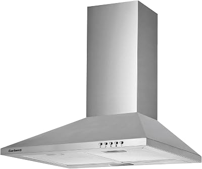 Corberó - Campana Extractora Pirámide 60 cm | TEIDE636X |375.4 m3/h | 57db | 36.5 W | 3 Velocidades | Control por Pulsador |2 Filtros de Aluminio + Filtro de Carbon | Inox