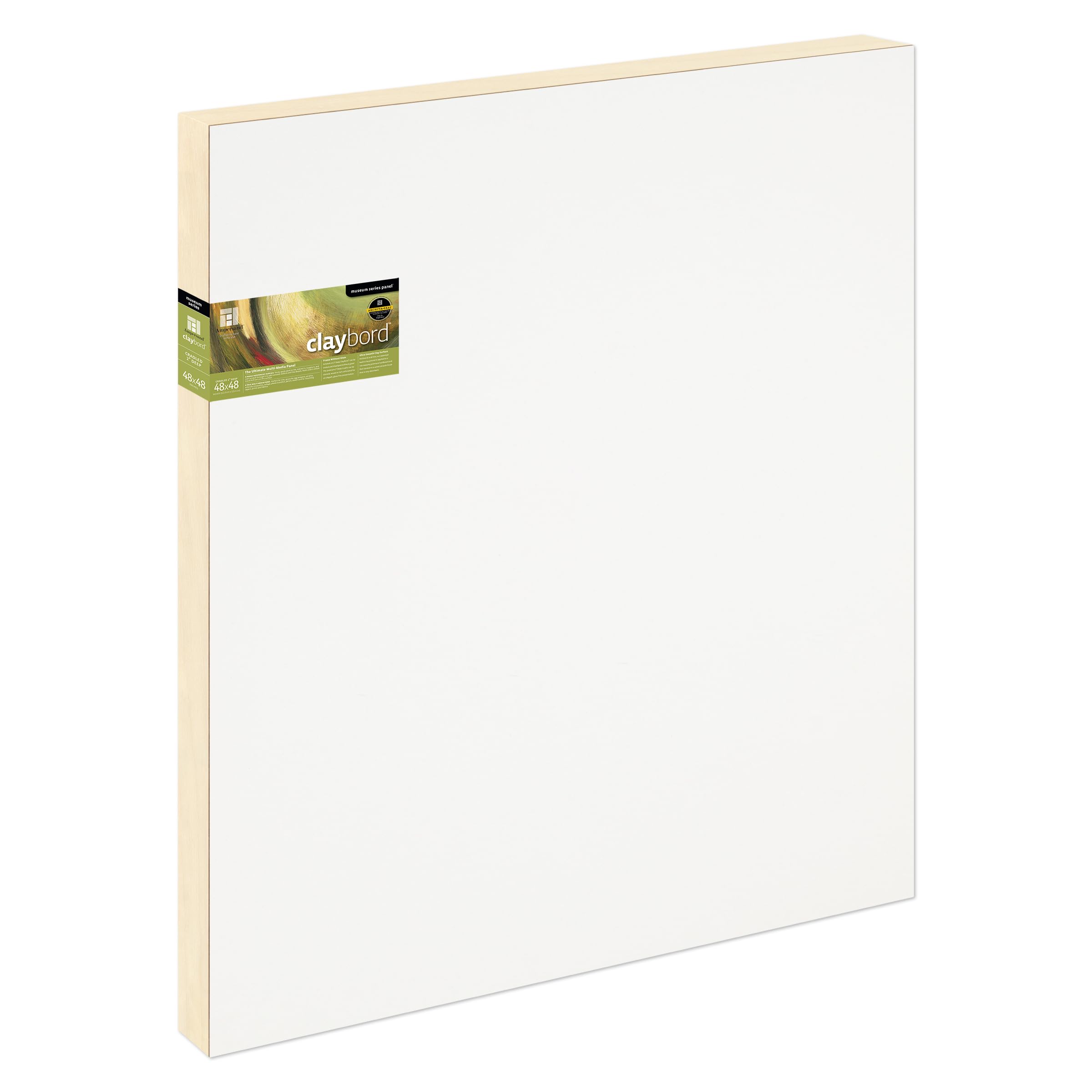 Ampersand Art Supply Claybord | 48″ x 48″ | 2″ Cradled Profile | Kaolin Clay Painting Panel for Acrylic, Ink, Watercolor & Mixed Media | Canvas & Paper Alternative