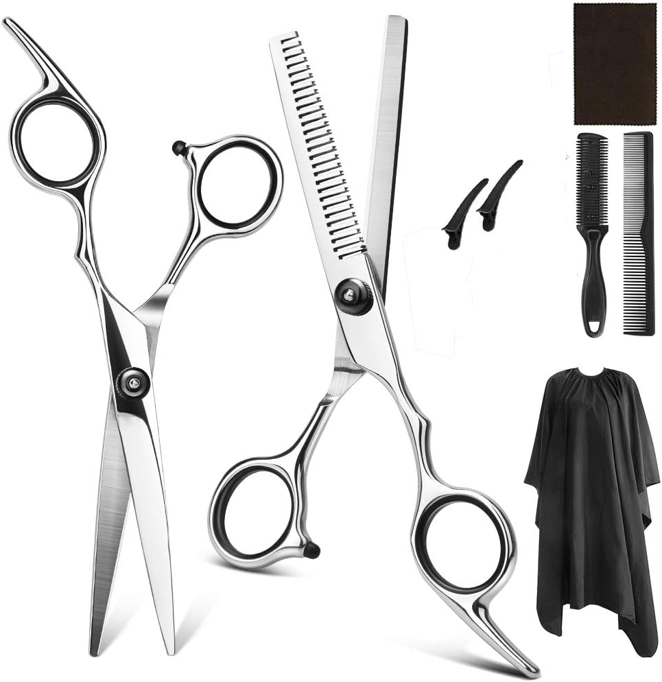 Hair Cutting Scissors Set, NNZY 8Pcs Professional Hairdressing Scissors Barber Thinning Scissors Hair Cutting Shears Kit for Barber Salon and Home. (Silver-2)