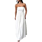 DURUNUL Women Summer Strapless Maxi Tube Dress 2024 Trendy Solid Pleated Flowy Dress Wedding Guest Maxi Dresses Party Club