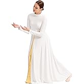 Sanmsoner Women Praise Dance Dress High Neck Long Sleeve Dancewear Worship Liturgical Dress