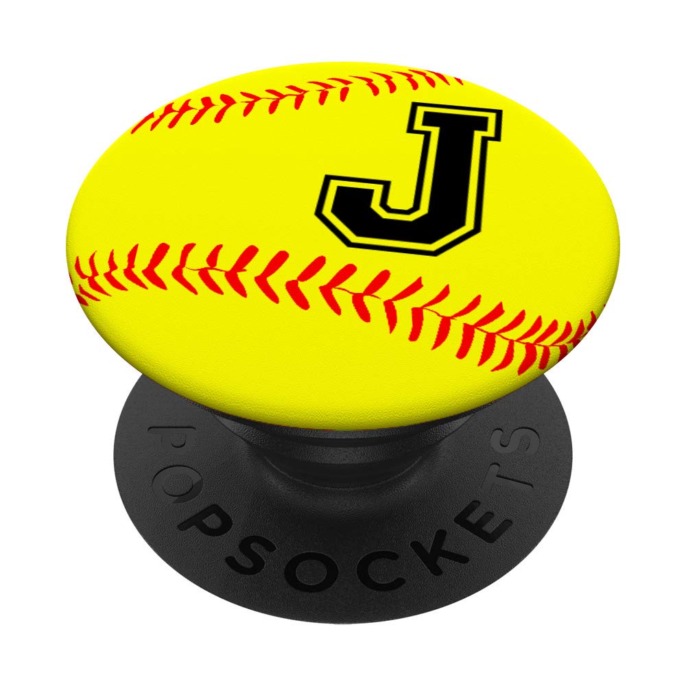 J Softball Personalized Name Ball Athlete Initial Letter Art PopSockets PopGrip: Swappable Grip for Phones & Tablets