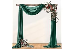 Loopiske Emerald Green Fall Wedding Arch Draping Fabric 1 Panel 29" x 6.5 Yards Sheer Backdrop Curtains Chiffon Drapery for Thankgiving Wedding Ceremony Birthday Party Ceiling Outdoor Decor