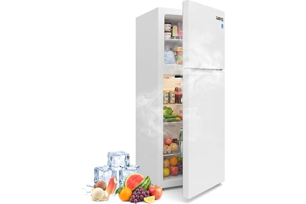 Garvee 10.4 Cu. Ft. Top Freezer Refrigerator, Adjustable Thermostat, White | 2 Door Apartment Size Fridge with Freezer, Quiet Cooling for Kitchen, Office
