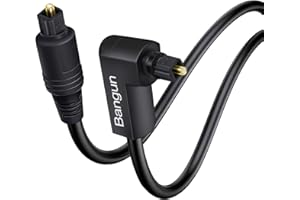 Bangun 90 Degree Toslink Optical Audio Cable 6 Foot, Slim S/PDIF Digital Right Angle Fiber Optic Audio Cord for Soundbar/TV