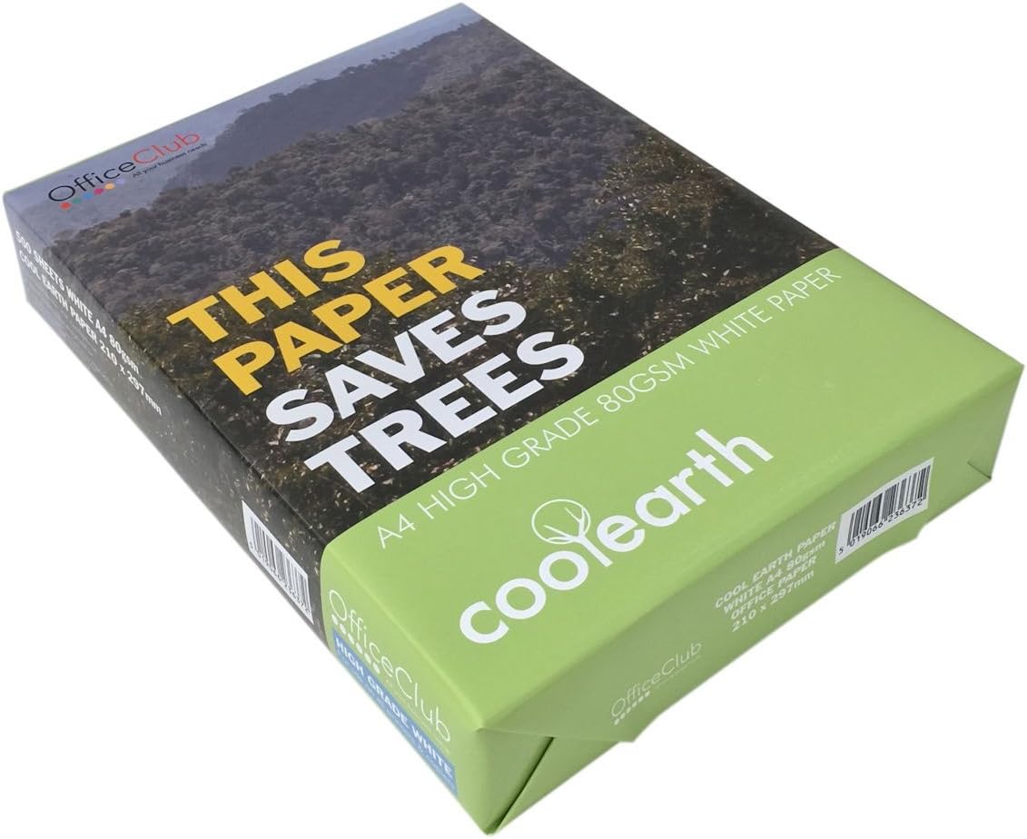 Cool Earth A4 Copier Paper Plain White High Grade 80gsm - 2500 Sheets