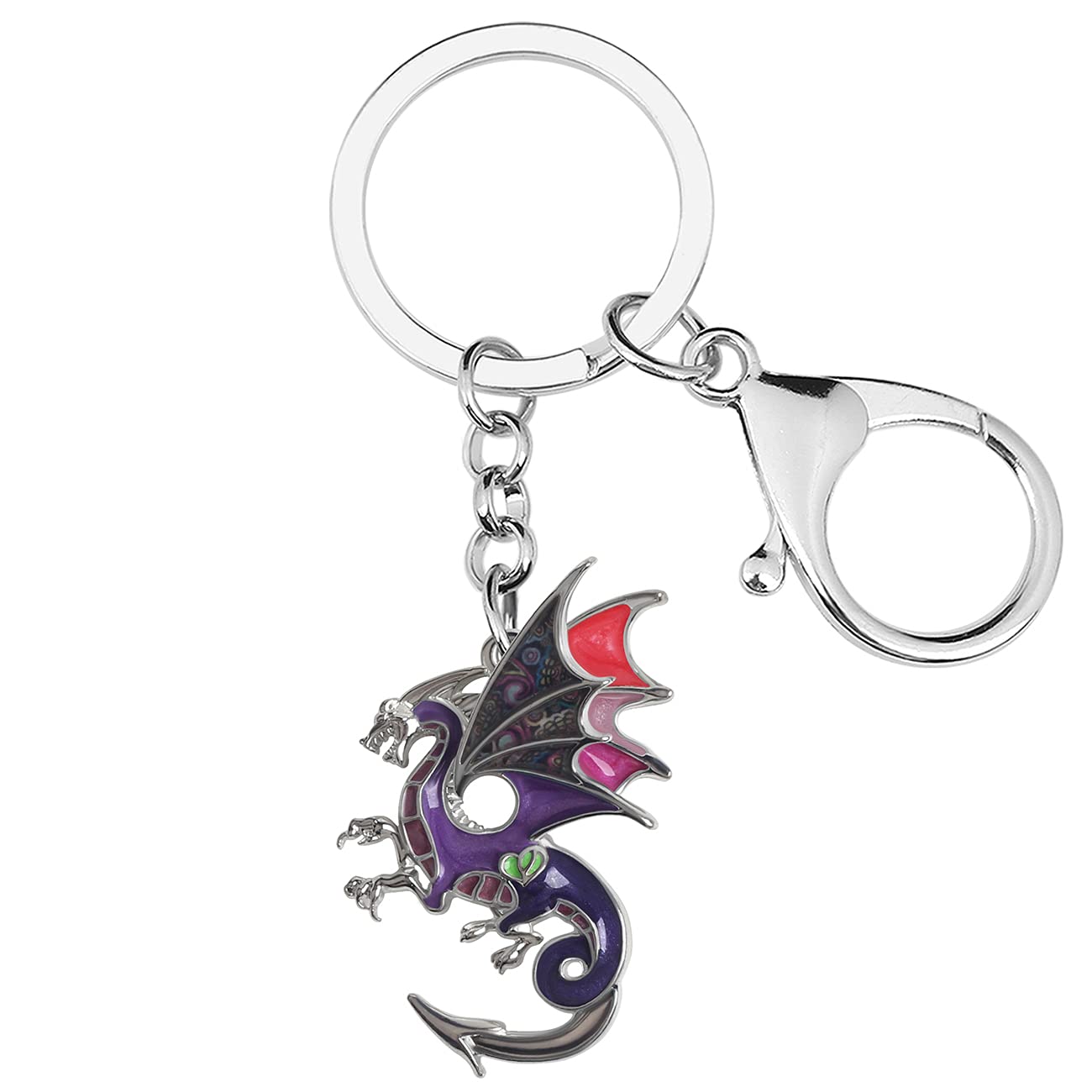 Enamel Alloy Dragon Keychain Fantasy Dinosaur Jewelry For Women Girls Bag Wallet Charm Gift (Purple)