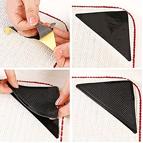 Minzhi 4pcs Triangular Anti-skid PU Carpet Gripper Washable Reuseable Non Slip Kitchen Bathroom Rug Pads Mat