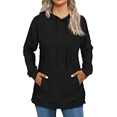 Beimuc Hoodies for Women Fashion Split Hem Drawstring Casual Long Sleeve Sweatshirts Tops with Pockets