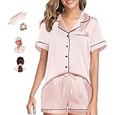 WJing Yi Jia Womens Pajama Sets XS-4XL Silk Satin Pajamas Set Floral 2Pcs Pj Sets Button Down Pjs Set Sleepwear Loungewear