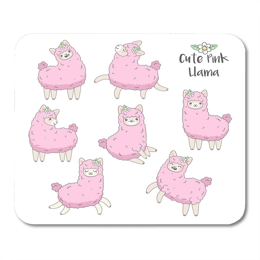 Boszina Mouse Pads Cute Pink Fluffy Llama Alpaca in Different Poses Funny Smiling Animal Jump Run Walk Sit and Stand Mouse Pad for notebooks,Desktop Computers mats 9.5" x 7.9" Office Supplies