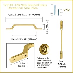 Goo-Ki 6 Pack Brushed Brass Cabinet Handle Drawer