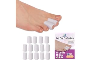 PNRSKTER Toe Sleeves, Toe Protectors, (14pcs) Open Toe Sleeves, Toe Caps for Blisters, Corns, Calluses, Hammer Toes, Rubbing, and Ingrown Toenails (Aloe Vera Extract Infused Silicone Materials)