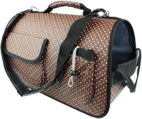 Soft Sided Pet Carrier for Dogs and Cats - Airline Approved Travel bag for Small Animals by bogo Brands (Brown Polka Dot)