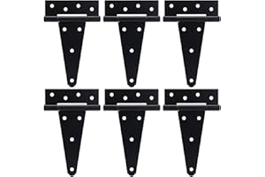 BOODVON 6 Inch T-Strap Gate Hinges, Shed Barn Door Hinges Heavy Duty, Black Tee Hinges for Wooden Fences, Yard Gate, Wrought Hardware Iron Rustproof (6Pack/Set)