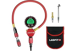 LASFIT SIGNATURE [2025 Upgraded] LASFIT D7 Tire Inflator with Gauge [Never Leaking] Digital Tire Pressure Gauge with Air Chuck for Air Compressor, 250PSI Max Gauge Inflator for RVs, Semi Trucks, Offroad SUVs, Cars