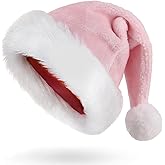 FOKICOS Christmas Santa Hat for Adults, Velvet Christmas Hat for Men Women Xmas New Year Party Favor, Unisex Adults