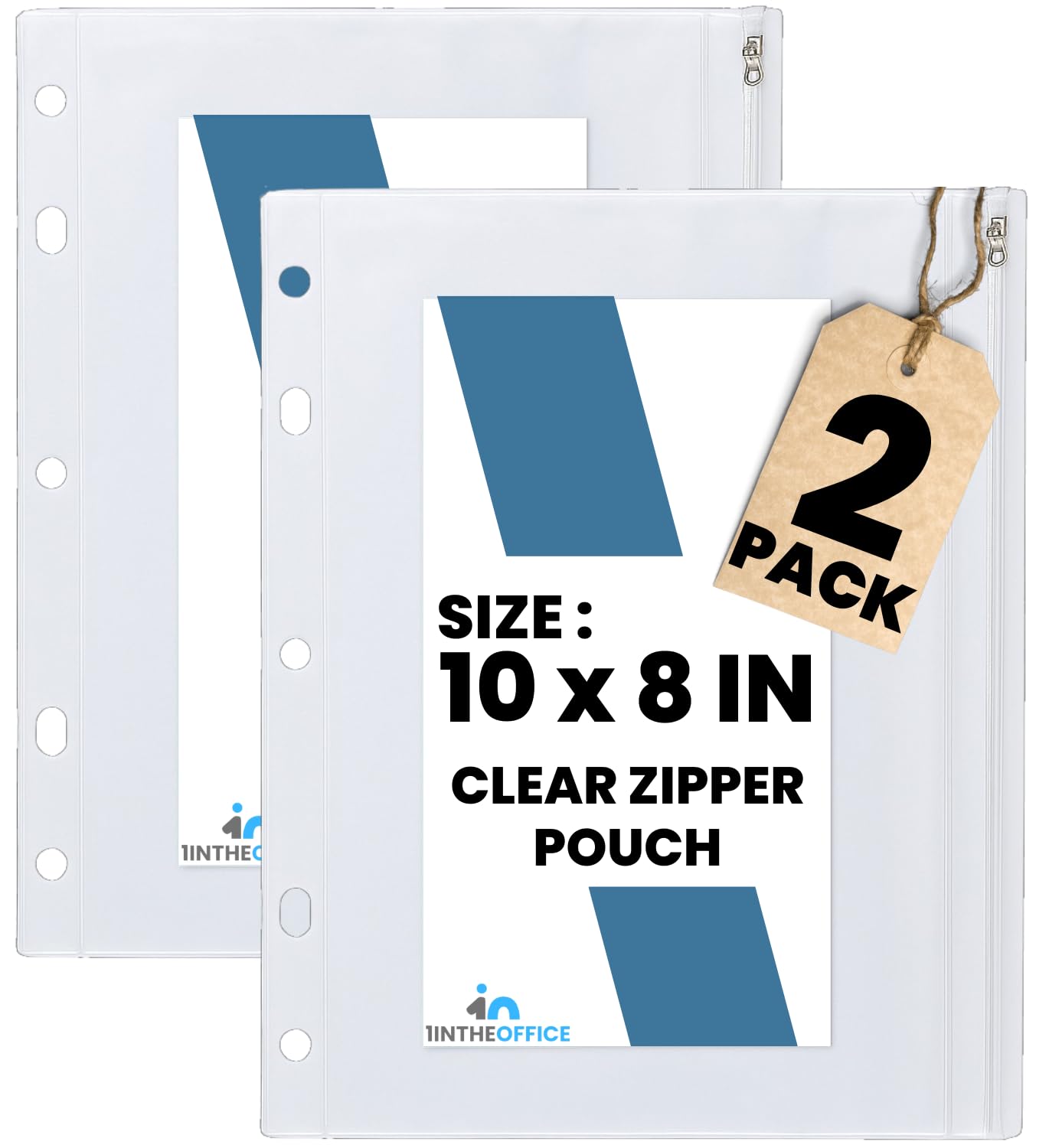 Photo 1 of 1InTheOffice Zipper Pouch for 3 Ring Binder, Binder Zipper Pocket Pouch, Transparent Binder Pocket, Vinyl Ring Binder Pocket Clear, 10" x 8", (2 Pack)