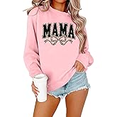 SFHFY Mama Crewneck Sweatshirt Women: Casual Mom Long Sleeve Shirt Bow Mama Letter Print Pullover Top