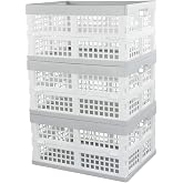 Vababa 3-Pack Plastic Stackable Collapsible Storage Crate, 15 L | Stacking Folding Storage Basket, Collapsible Design, for Household &amp; Pantry Organizers