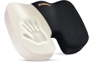 SAIREIDER Office Chair Cushion, Car Seat Cushion, Memory Foam Coccyx Cushion Pads for Tailbone Pain, Sciatica Relief Pillow, Correct Sitting Posture (Black)