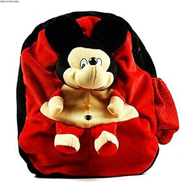 Emutz Kids/Girls/Boys/Children Micky Cartoon Toy Cute School Plush Soft Bag Backpack (Red, 3 to 5 Year)