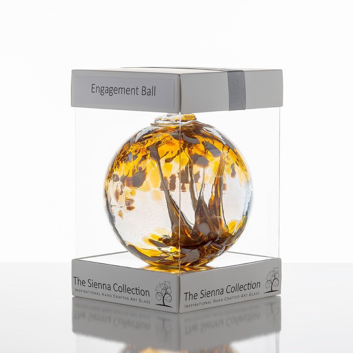 Sienna Glass Engagement Spirit Ball – 10cm Handcrafted Glass Ornament with Ribbon – Unique Decorative Gift for Engagement Celebrations