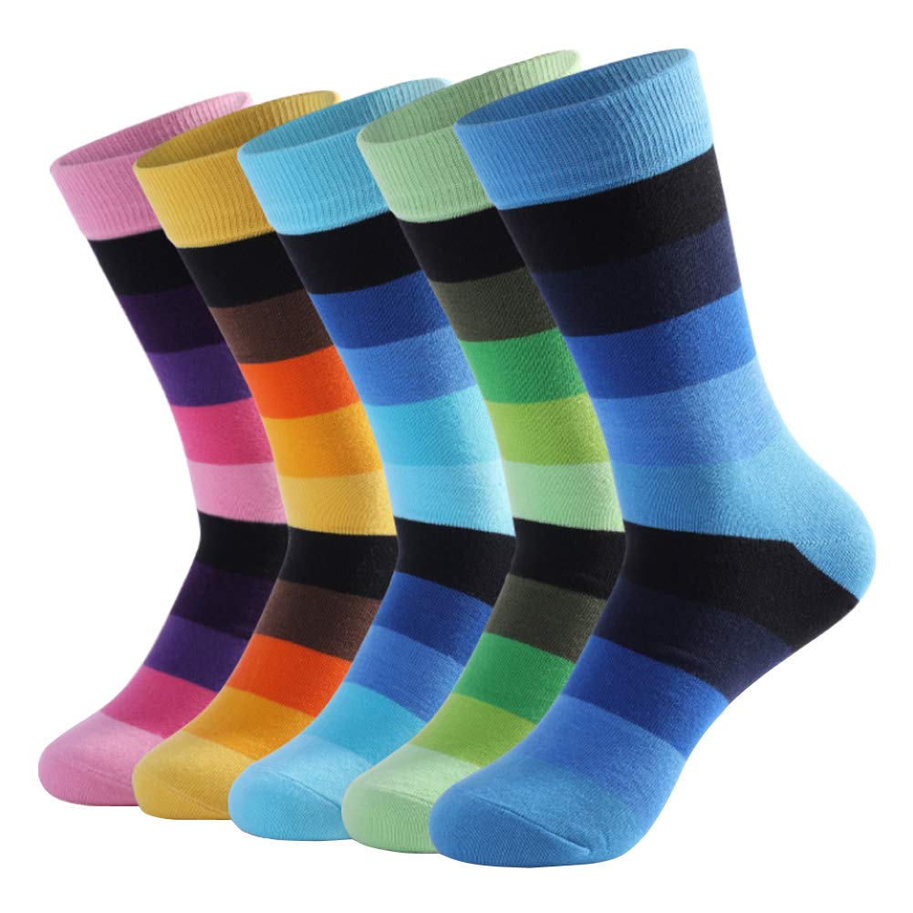 Men & Women Colorful Fun Striped Pattern Cotton Long Casual Dress Crew Socks