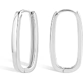 Silver Hoop Earrings for Women Trendy Rectangle Gold Hoop Earrings U Shape | Geometric Hypoallergenic Square Hoops Earring