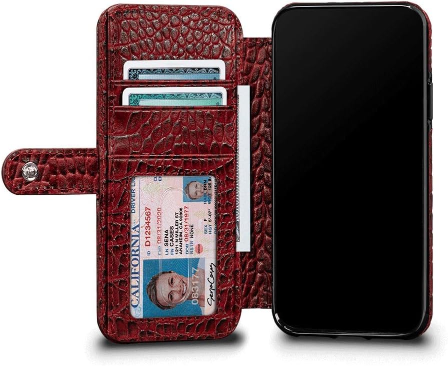 Wallet Book Classic Leather Case iPhone Xs Max (6.5 inch) - Wireless Charging Compatible - Croco Crimson