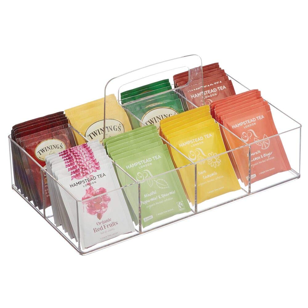 Trans Azucar Edulcorantes Y Cafe Mdesign Caja De Te Portatil Para El Armario O La Encimera Organizador De Infusiones Con 8 Compartimentos De Plastico Practicas Cajas Para Guardar Te Hogar Y Cocina