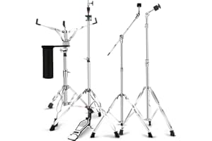 SETEOL Straight Cymbal Stand + Boom Cymbal Stand + Hi Hat Stand + Snare Drum Stand + Drum Sticks Holder,Adjustable Drum Hardware Percussion Mount Holder Gear Set for Crash, Ride, Splash Cymbal (5 Pack Set)
