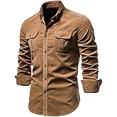 yoeasy Men Long Sleeve Ribbed Corduroy Button Down Shirt Cotton Stretch Casual Fall Tops Slim Fit Shirts