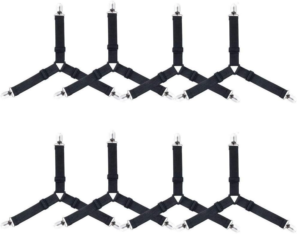 RAVCON 8 PCS Triangle Band Adjustable Corner Holder Elastic Straps Fasteners Clips Grippers Mattress Pad Cover Fitted Sheet Bed Suspenders