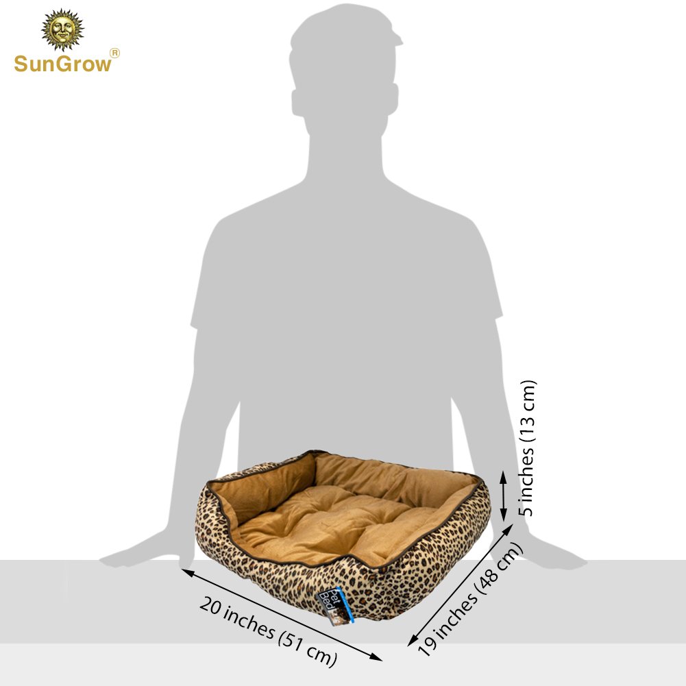 Cozy and Attractive Leopard Print Pet Bed by SunGrow - Easy to Clean Plush Luxury Lounge Bed - Conveniently sized at 20”x19”x5” to provide Comfort and Security to Small or Medium Sized Cats and Dogs