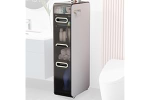 WEAFIEO Bathroom Floor Cabinet with Clear Drawers Narrow Slim Tower Waterproof Organizer Vertical Storage Unit Toilet Paper Holder for Small Spaces Gaps - Already Assembled (2-Tiers)