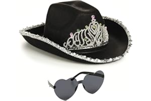 Funcredible Cowboy Hat and Glasses - Preppy Cowgirl Hat with Star - Sparkly Cowboy Hat