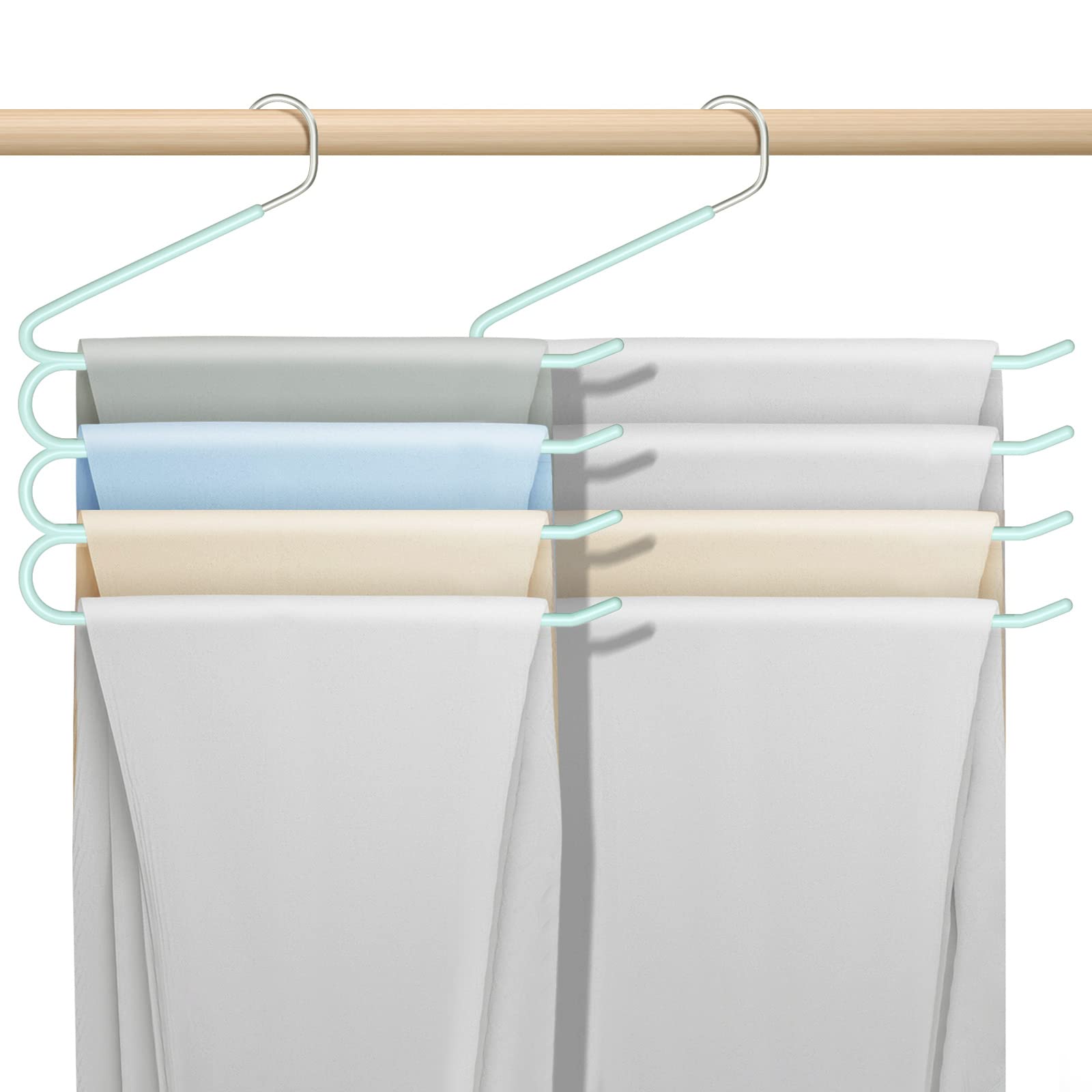 devesanter Pants Hangers Space Saving Non Slip Trousers Hangers Stainless Steel Clothes Hangers Closet Space Saving for Pants Jeans Scarf Hanging （3 Pack ） Green