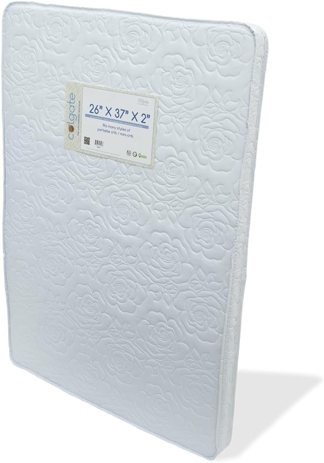 Colgate Portable Mattress - 26" x 37" x 2" Rectangular Foam Pad with Waterproof White Quilted Cover