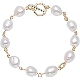 Freshwater Cultured Baroque Pearls Beaded Wire Linked Bracelet Toggle Clasp, 7.5"