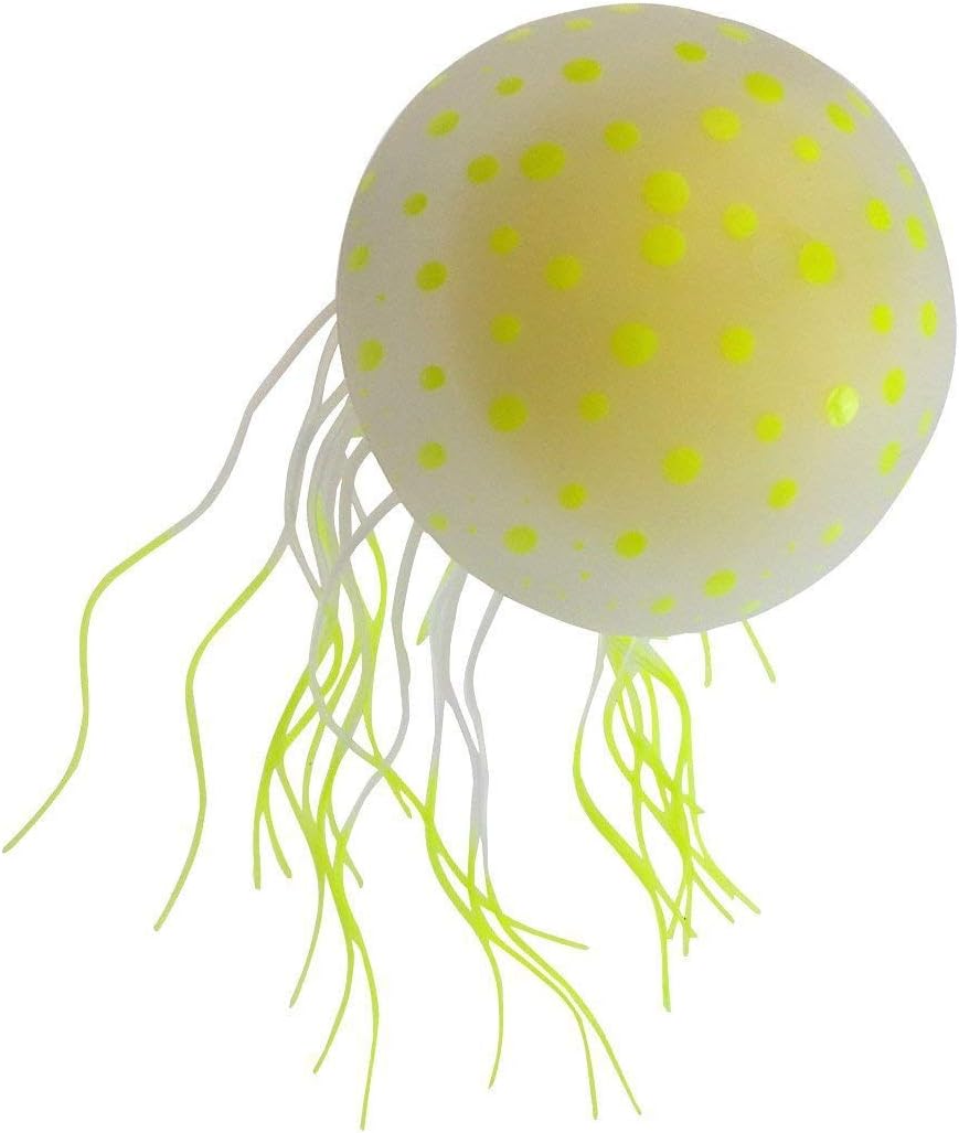 SRI Artificial Fluorescent Jellyfish Sea Urchin Anemone Ornament for Aquarium Fish Tank (Yellow)