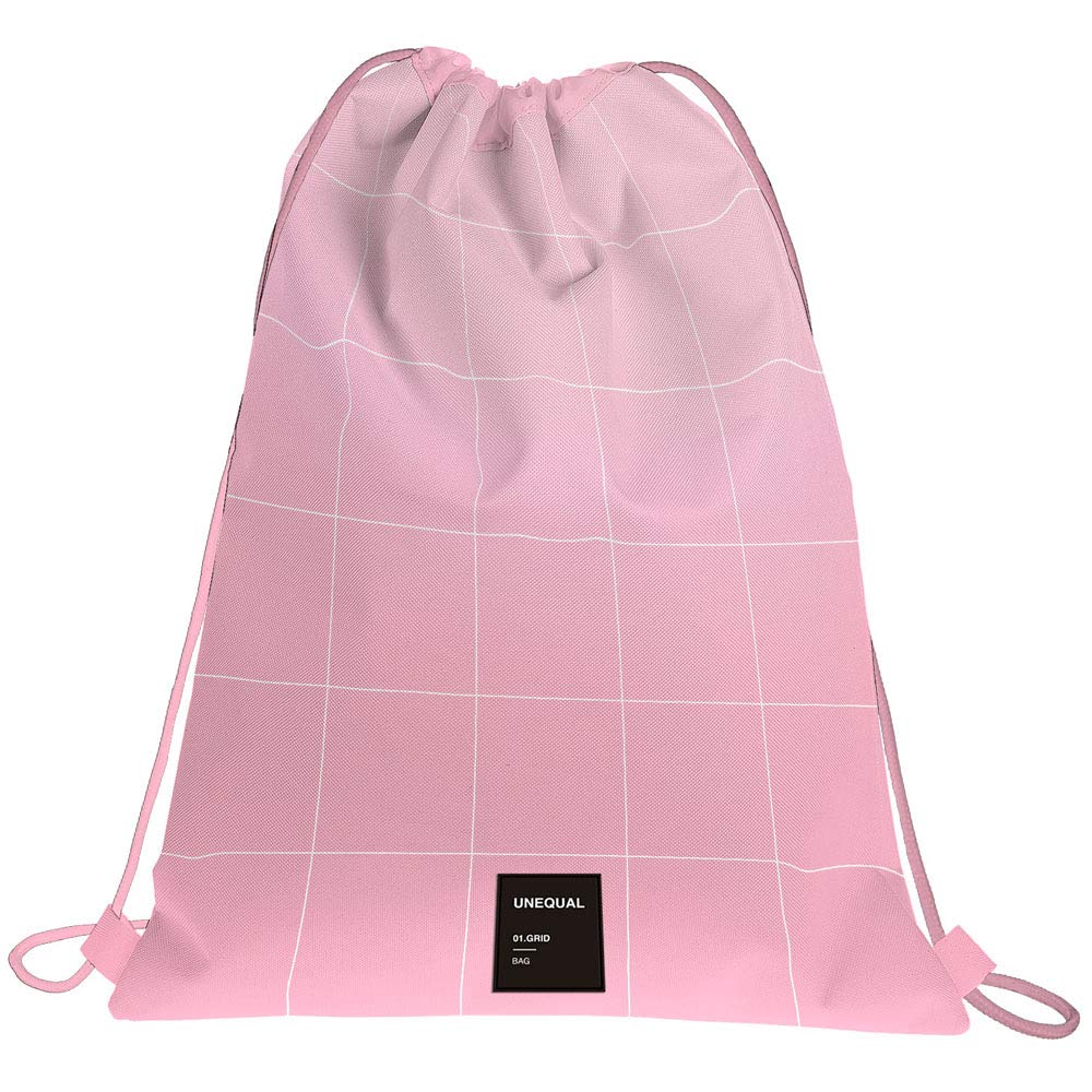 Grafoplás 37610753 Unequal Grid Collection Backpack Bag with Strings and External Pocket, Light Pink, 36 x 47 cm