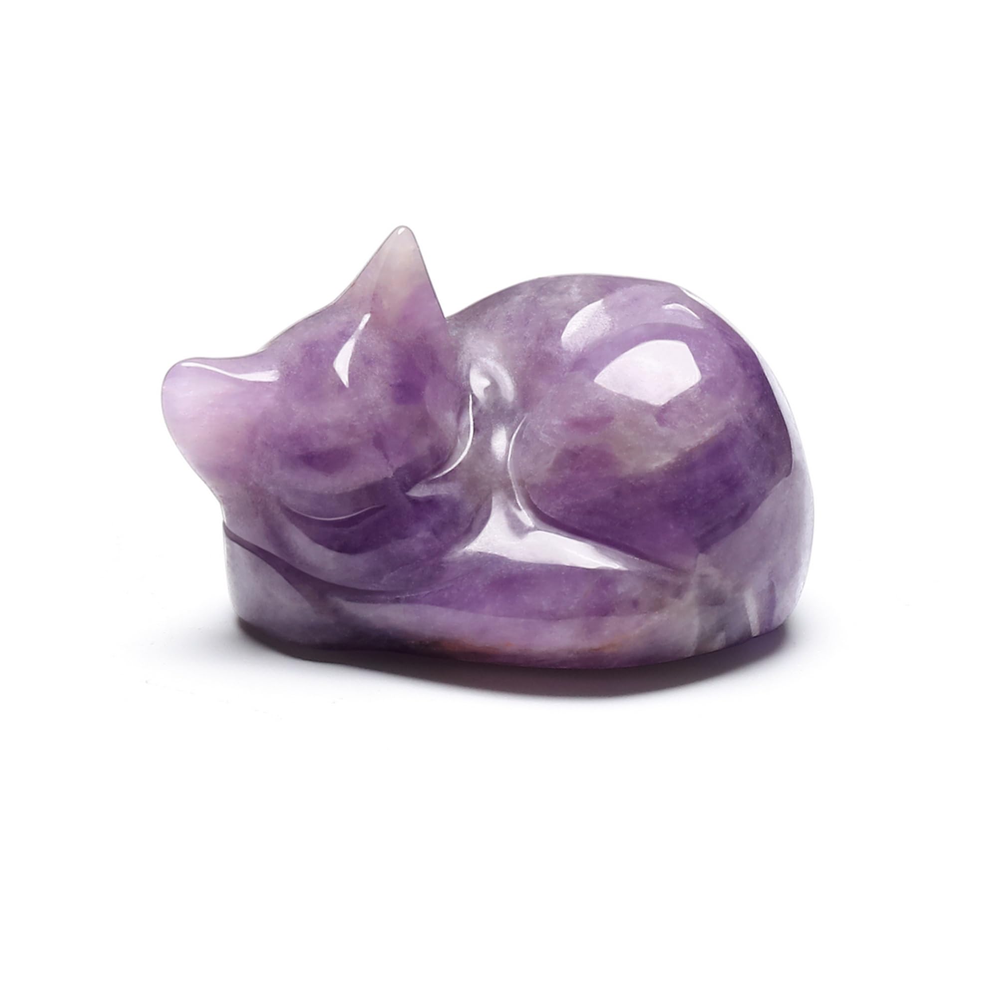 CrystalTears Amethyst Crystal Cat Figurine, Carved Healing Gemstone Stone Sleeping Cat Statue Ornament for Home Office Desk Decor Pink Cute Lucky Crystal Cats Gifts for Women Men Christmas 1.6”